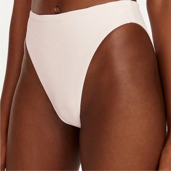 New J. Crew Pink Ribbed High Rise Cheeky Bikini Swim Bathing Suit Bottom Small - Picture 1 of 9